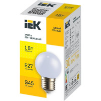 Светодиодная декоративная лампа IEK Lighting g45 шар 1вт 230в теплый белый e27 LLE-G45-1-230-WW-E27