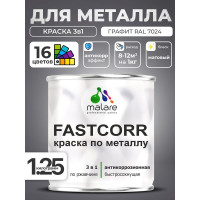 Краска по металлу MALARE FastCorr, краска по ржавчине, антикоррозийная, быстросохнущая, RAL 7024, графитово-серый (темный), матовая, 1,25 кг КФСТ7024М0125