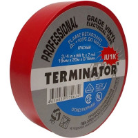 Изолента Terminator Iu1k красная ПВХ, огнеупорная, всепогодная, 0.18 мм, 19 мм, 20 м 2000822