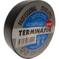 Изолента Terminator Ic6p черная, ПВХ, супер премиум класса, огнеупорная, самозатухающая, всепогодная, 0.18 мм, 19 мм, 20 м 2000326