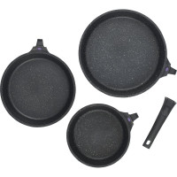 Набор сковород GIPFEL PROOFET 20x5 см, 24x5 см, 28x6 см, из литого алюминия, с индукционным дном, со съемной бакелитовой ручкой, 2.0/4.7 мм 1480