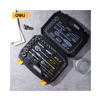 Набор торцевых головок и ключей DELI 44 предмета, DL1044 1/2+1/4, сталь Cr-V, комплектация: торцевые головки (1/4 4-14мм, 1/2 8-32мм), 10 удлинительных/соединительных стержней, трещотки 1/4 и 1/2 45 зубьев, пластиковый кейс 147043