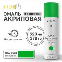Эмаль акриловая Kronbuild RAL 6018 светло-зеленая, глянец, 520 мл SP6018G