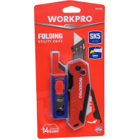 Нож алюминиевый складной WORKPRO быстрое открытие, красный WP211026
