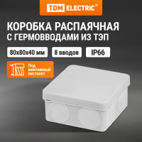 Коробка распределительная TDM ELECTRIC двухкомпонентная, ОП 80х80х40 мм, IP66, 8 входов, серая SQ1401-2512