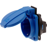 Розетка встраиваемая INPIN 16A 220V 2P+E IP54 подключение сзади 50х50 синяя CA105BL