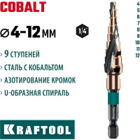 Сверло ступенчатое KRAFTOOL Cobalt 4-12 мм, 9 ступеней 29691-4-12-9