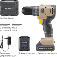 Аккумуляторная ударная бесщеточная дрель-шуруповерт Nocord 12В, 2x2 А·ч Li-Ion, в кейсе 901068.NBDI-12.2.20.A-2