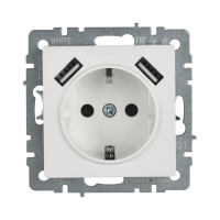 1-местная розетка IEK Brite с заземлением с защитными шторками 16а с usb a+a 5в 2,1а рюш10-1-брб белый BR-R14-16-U21-D21-K01
