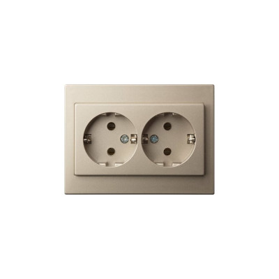 Розетка LIREGUS  с заземлением двойные Эпсилон IKL 16-005/405 E/Ch шампань без рамки 28-312