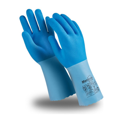 Перчатки Manipula Specialist РЕФЛЕКС (CG-949/L-T-16), интерлок, латекс, 300 мм, цвет синий (9), Пер 628/9