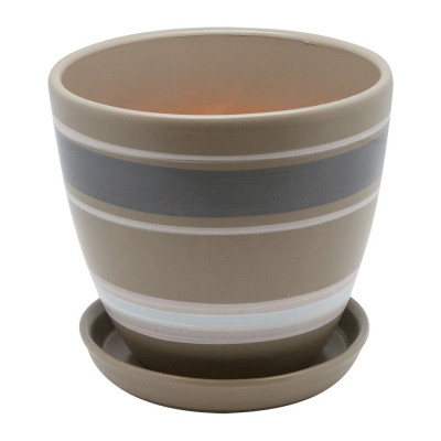 Керамический горшок с подставкой Вещицы 2.4 л, диаметр 175 мм, высота 160 мм, серый с белыми полосками BH-18-2
