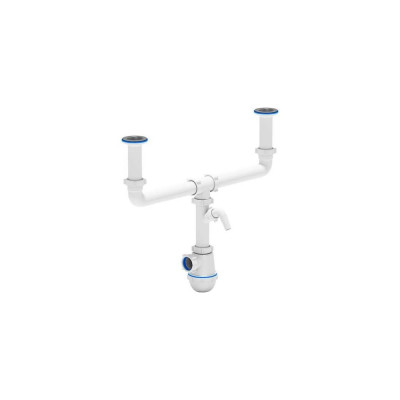 Сифон для мойки АНИ Пласт 2 чаши, бутылочный 1 1/2x40, с отводом, нержавеющая сетка A4000 025-0424