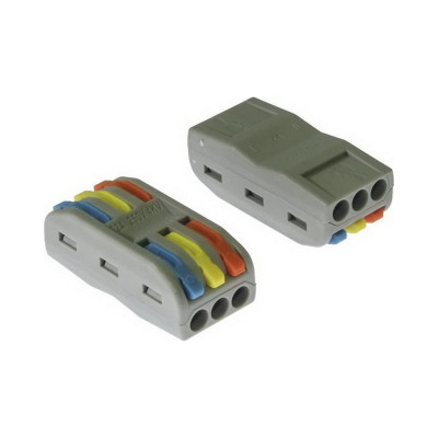 Клеммник RUICHI зажимная проходная 6-контактная 3-проводная LC-203, медь, цвет красный/синий/желтый, упаковка 5 шт. 115413