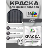 Краска по металлу MALARE для крыш и заборов, по ржавчине, быстросохнущая, износостойкая, матовая, графитово-серый (темный), 2,5 кг КМЗ7024М0250
