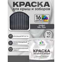 Краска по металлу MALARE для крыш и заборов, по ржавчине, быстросохнущая, износостойкая, глянцевая, графитово-серый (темный), 10 кг КМЗ7024Г1000