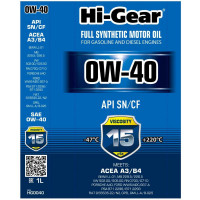 Масло моторное синтетическое 1л 0W-40 SN/CF A3/B4 Hi-Gear HG0040