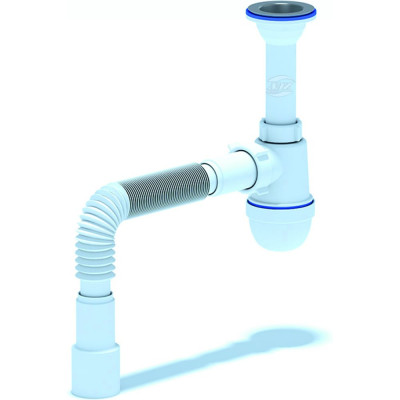 Сифон для умывальника/мойки АНИ Пласт бутылочный, литой выпуск, 1 1/2 дюйма x 40 мм, гофрированный, 40х50 мм, нержавеющая сетка C0515 025-0137