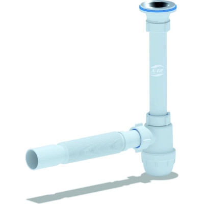 Сифон для умывальника АНИ Пласт бутылочный, 1 1/4 дюйма x 40 гофрированный, 40х50 мм, нержавеющая сетка C1010 025-0238