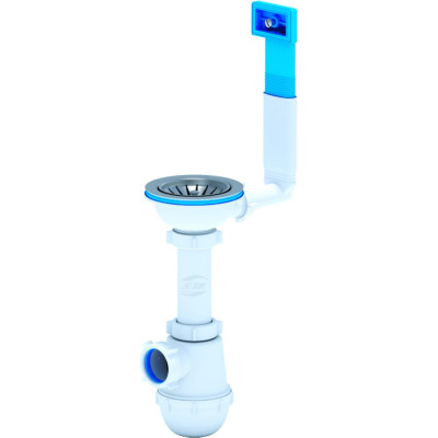 Сифон для мойки АНИ Пласт бутылочный, жесткий перелив, 3 1/2 дюйма x 40 мм, нержавеющая сетка A0145 025-0199