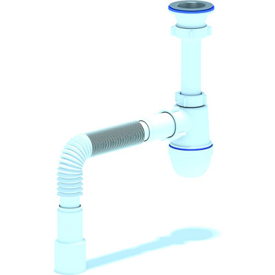Сифон для умывальника/мойки АНИ Пласт бутылочный, 1 1/2x40, гофра, 40х50, нержавеющая сетка A0110 025-0241