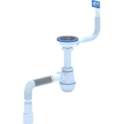 Сифон для мойки АНИ Пласт бутылочный, гибкий перелив, 3 1/2x40, гофра, 40х40/50, нержавеющая сетка A0145SA15 025-1018