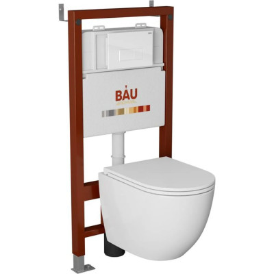 Комплект Bauedge BAU 6 в 1: инсталляция BAU PRO, унитаз подвесной торнадо Bau Dream Hurricane-2, сиденье дюропласт микролифт, клавиша BAU Hotel, белый глянец Q111300-BL0001-HQ2-Q00006