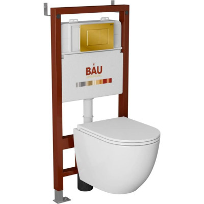 Комплект Bauedge BAU 6 в 1: инсталляция BAU PRO, унитаз подвесной торнадо Bau Dream Hurricane-2, сиденье дюропласт микролифт, клавиша BAU Stil, золото Q111300-BL0001-HQ2-Q00013