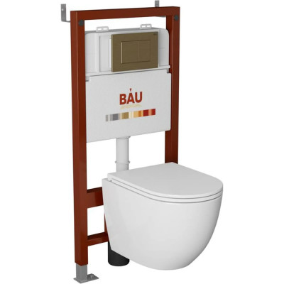 Комплект Bauedge BAU 6 в 1: инсталляция BAU PRO, унитаз подвесной торнадо Bau Dream Hurricane-2, сиденье дюропласт микролифт, клавиша BAU Stil, бронза Q111300-BL0001-HQ2-Q00012