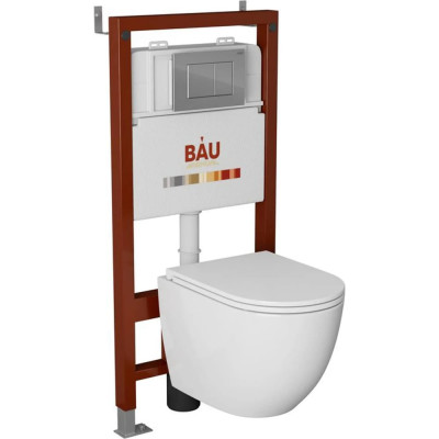 Комплект Bauedge BAU 6 в 1: инсталляция BAU PRO, унитаз подвесной торнадо Bau Dream Hurricane-2, сиденье дюропласт микролифт, клавиша BAU Stil, хром Q111300-BL0001-HQ2-Q00002