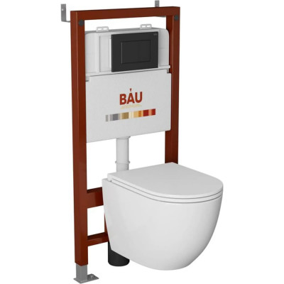 Комплект Bauedge BAU 6 в 1: инсталляция BAU PRO, унитаз подвесной торнадо Bau Dream Hurricane-2, сиденье дюропласт микролифт, клавиша BAU Stil, черный матовый Q111300-BL0001-HQ2-Q00003