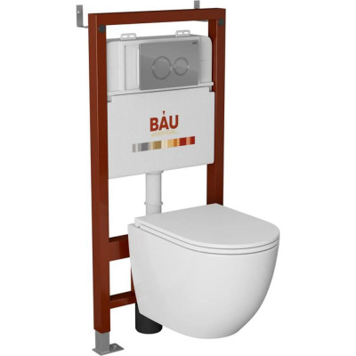 Комплект Bauedge BAU 6 в 1: инсталляция BAU PRO, унитаз подвесной торнадо Bau Dream Hurricane-2, сиденье дюропласт микролифт, клавиша BAU Dream, хром Q111300-BL0001-HQ2-Q00004