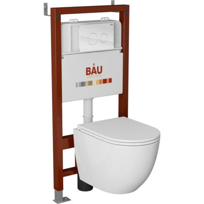 Комплект Bauedge BAU 6 в 1: инсталляция BAU PRO, унитаз подвесной торнадо Bau Dream Hurricane-2, сиденье дюропласт микролифт, клавиша из стекла BAU Dream, белая Q111300-BL0001-HQ2-Q00010