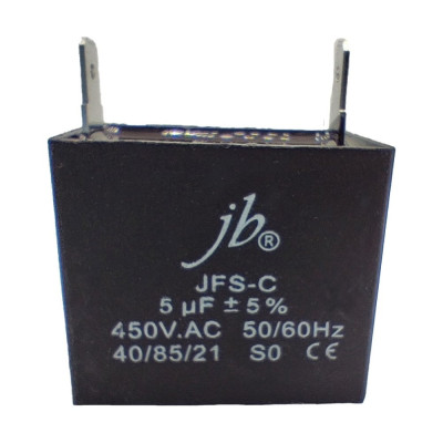 Конденсатор пусковой JB Capacitors, 5мкФ, 450В, ±5, 38x24x33, JFS-9 (CBB61) (гибкие выводы) JFS9A6505J000000B-220