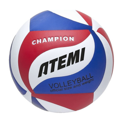 Мяч волейбольный клееный ATEMI CHAMPION (N) синтетическая кожа PU Soft, синий/белый/красный, 18 панелей, окружность 65-67 см 00-00009844