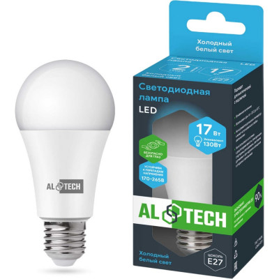 Лампочка светодиодная ALTECH LED Р60-17W-865-E27 17Вт груша холодный белый свет 4673758070319