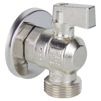 Кран шаровой для стиральной машины угловой TEBO НАР/НАР 1/2"х3/4" с отражателем T-КШ.С.555.1234.ХР.CN