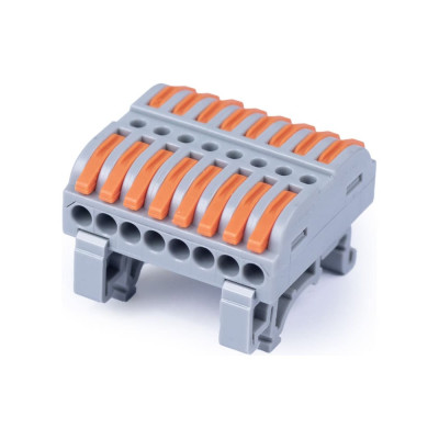 Клемма соединительная универсальная проходная Cabeus 8 полюсов, с рычагом, на DIN-рейку 0,08-2,5/4,0 MX223-8D