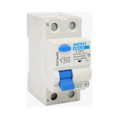 УЗО ANDELI ADB1L-63 2P 10A ток утечки 30mA тип AC 6kA ADL03-022