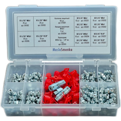 MasloSmenka Набор пресс-масленок (15 типов / 233 предмета) в кейсе GN-KIT-15-233, 012003