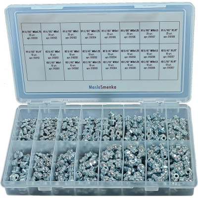 Набор пресс-масленок MasloSmenka (23 типа / 350 предметов) в кейсе GN-KIT-23-350, 012004