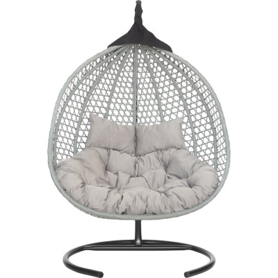 Подвесное двухместное кресло-кокон Лаура ФИДЖИ серый + каркас, подушка светло-серый FID 507/1 №13
