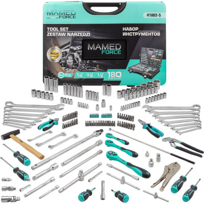 Набор инструментов MAMEDFORCE 180 предметов, 1/4", 3/8", 1/2" (6гр.) MF-41802-5(58098)