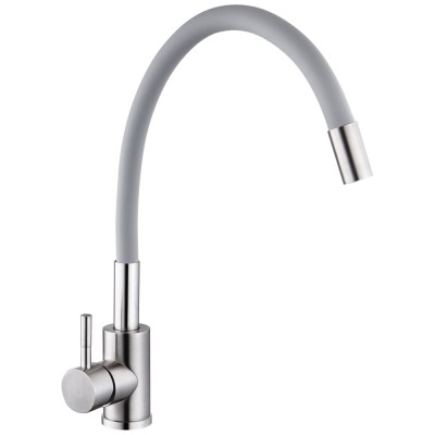 Смеситель для кухни СоюзКран силиконовый излив, керамический картридж 40 мм, серый, нержавеющая сталь SS01-С132 567-055