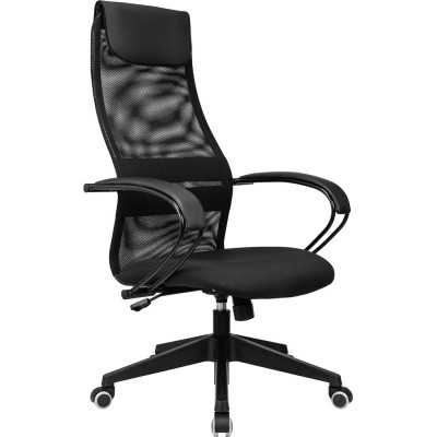 Кресло руководителя Helmi HL-E87, спинка сетка черная/экокожа, сиденье ткань черная, пластик, механизм качания 368516