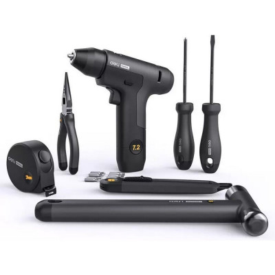 Набор ручного инструмента + шуруповерт DELI Home Series Black HT0208 8 предметов, софттач, Cr-V сталь 170248