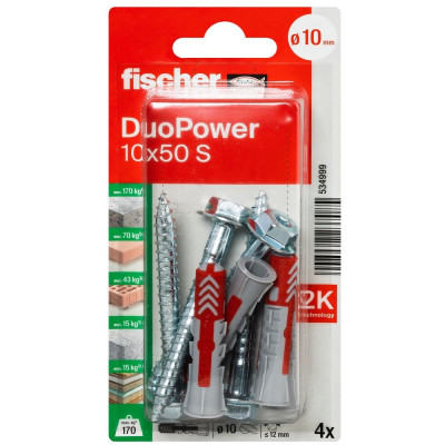 Дюбель Fischer DUOPOWER 10x50 ШУР_4ШТ 534999
