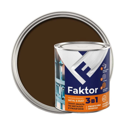 Грунт-эмаль Ярославские краски FAKTOR на ржавчину, 3 в 1, шоколадная, RAL 8017, банка 0,8 кг 219352