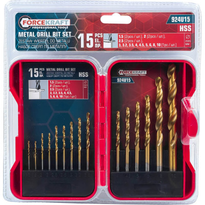 Сверла по металлу Forcekraft набор 15 предметов FK-924U15(61588)