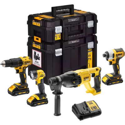 Набор аккумуляторный Dewalt DCK440L3T, 18 В: дрель-шуруповерт DCD778 + шуруповерт DCF887 + перфоратор DCH033 + фонарь DCL040, с 3 АКБ 3 Ач и ЗУ, в 2 кейсах TSTAK DCK440L3T-QW